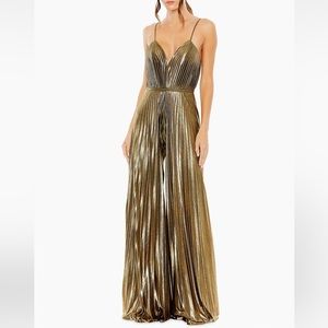 Mac Duggal Pleated V-Neck Jumpsuit